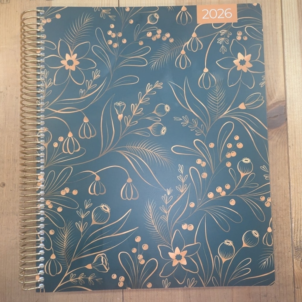 NWT 2026 Plum Paper Floral Spiral Planner - Dark Teal & Gold